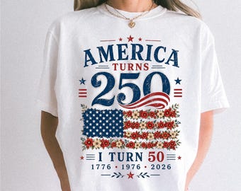 Vintage 50th Birthday Shirt 1976, America Turns 250 Tee, 50th Birthday Gift Idea, Patriotic Birthday Shirt 2026, 1976 Birthday T-Shirt