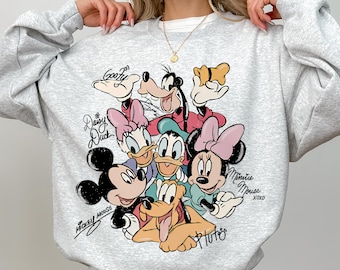 Retro Mickey and Friends Signatures Sweatshirt, Magical Shirt, Disney Characters Shirt, Mickey & Co Gift, Disney Tee Disney Mouse Head Shirt