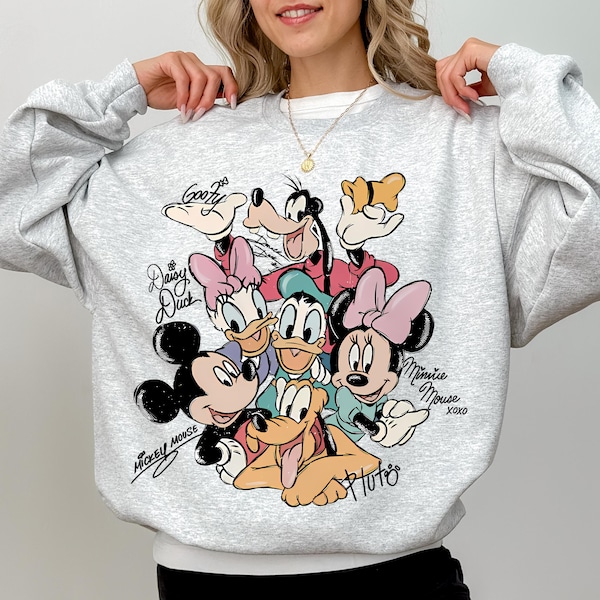 Retro Mickey and Friends Signatures Sweatshirt, Magical Shirt, Disney Characters Shirt, Mickey & Co Gift, Disney Tee Disney Mouse Head Shirt