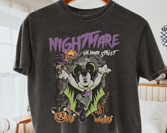 Vintage Nightmare On Main Street Comfort Colors® Boxy Tee, Retro Mickey Minnie Skeleton Crop Top, Disneyworld Halloween Party, Spooky Season