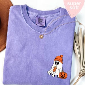 Comfort Colors® Сute Ghost Coffee Shirt, Сute Little Ghost Iced Coffee t-shirt, Boo Ghost Shirt, Ghost Coffee Shirt, Halloween Coffee Lovers