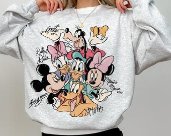 Retro Mickey and Friends Signatures Sweatshirt, Magical Shirt, Disney Characters Shirt, Mickey & Co Gift, Disney Tee Disney Mouse Head Shirt