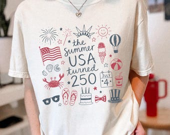 Comfort Colors® Retro America 250 Shirt, America 250th Anniversary Shirt, USA 250th Anniversary July 4th Gift, The Summer USA Turned 250 Tee