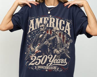 Distressed George Washington Abraham Lincoln Playing Guitar Unisex Comfort Colors, America 250 Years Patriotic Tee, 1776 2026 USA Rock Band