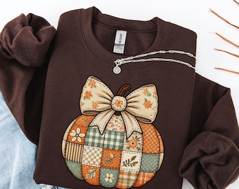 Retro Patchwork Halloween Pumpkin Sweatshirt, Halloween Pumpkin Shirt, Spooky Season Sweater, Halloween Cute Women Outfit, Halloween Gift