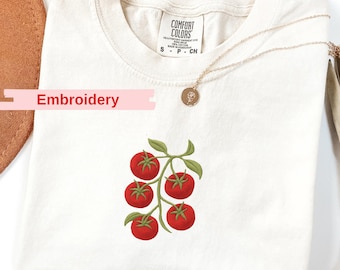 Tomato Embroidered Shirt, Fruit Shirt, Botanical Shirt, Cottagecore Clothing Vegan Shirt, Garden Shirt Vegetable Shirt,Aesthetic Clothes