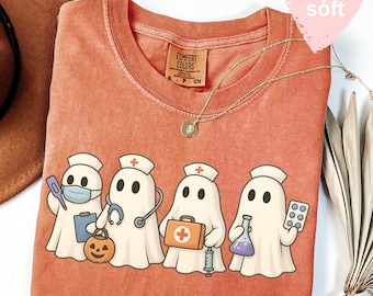 Comfort Colors® Ghost Nurse Halloween Shirt, Halloween Nurse Shirt, Spooky Nurse Shirt, Halloween Nurse Gift, Nurse Boo Crew Shirt, Fall Tee