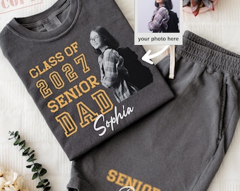 Comfort Colors® Custom Vintage Photo Senior Dad Senior Mom Shirts 2027, Proud Family of Graduate Tees, Class Of 2027 Unisex Short