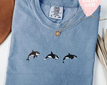 Comfort Colors® Trio of Orcas T-Shirt, Unisex Orca Tshirt, Whale Shirt, Orca Shirt, Shark Shirt, Marine Biology Gift Sea Animal Lover Shirt