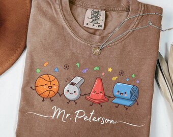 Comfort Colors® Custom PE Teacher Doodle Shirt, Physical Education Teacher Back to School T-shirt Elementary Teacher, Gym Teacher Name Gift