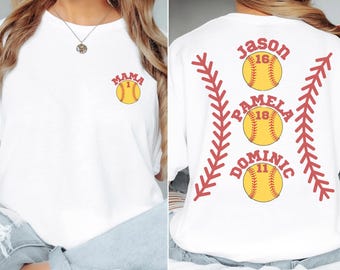 Baseball Softball Mom Shirt, Softball Baseball Mom Shirt, Ballpark Mama Shirt, Names on Back Custom Baseball Mom Gift, Softball Mom Gift