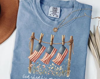 Comfort Colors® God Shed His Grace On Thee Shirt, Christian Shirt, 4th Of July Shirt, Religion and Freedom Shirt, Christian Patriotic Gift