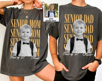 Comfort Colors® Custom Vintage Photo Senior Dad Senior Mom Shirts 2027, Proud Family of Graduate Tees, Class Of 2027 Graduation Gifts