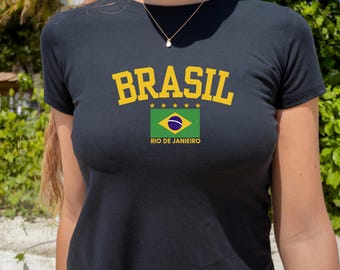Brasil Women's Baby Tee, Brasil Y2K T-Shirt, Brasil, Brasil Crop Tee, Vintage 2000s 90's Baby Tee, Brasil Shirt