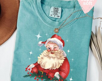 Comfort Colors® Vintage Santa Tee, Retro Santa Claus Comfort Colors Shirt, Cute Santa Claus Xmas Tee, Comfort Colors Christmas Shirt Xmas