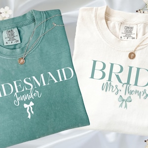 Custom Bride Bridesmaid Shirt, Comfort Colors, Bridal Party Gift, Wedding Day Getting Ready, Trendy Bachelorette Merch, Group Matching Tee