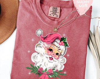 Comfort Colors® Vintage Santa Tee, Retro Santa Claus Comfort Colors Shirt, Cute Santa Claus Xmas Tee, Comfort Colors Christmas Shirt Xmas