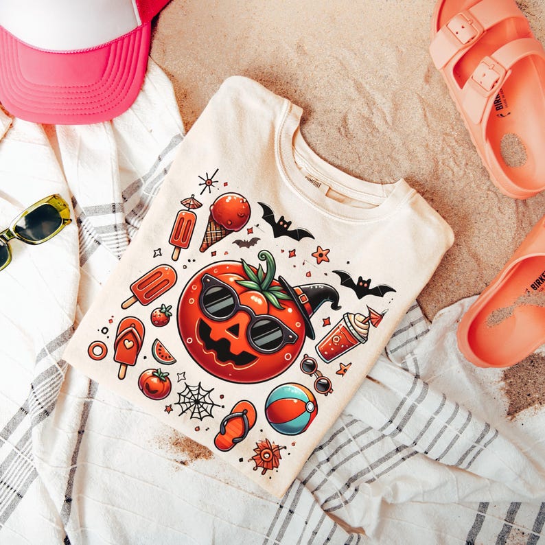 Summerween Tomatoe Shirt, Funny Summer-ween Tshirt,Summerween Horror Characters Shirt,Spooky Summer Tee, Halloween Gift,Tomatoe Summer Shirt image 1