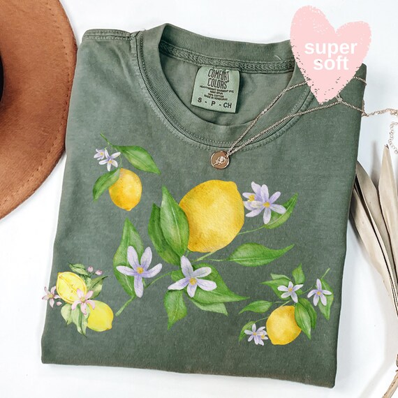 Comfort Colors® Vintage lemon t-shirt, Trendy Summer Lemon Shirt, Cottagecore Citrus t-shirt, Lemon print t-shirt, Aesthetic Fruit Shirt