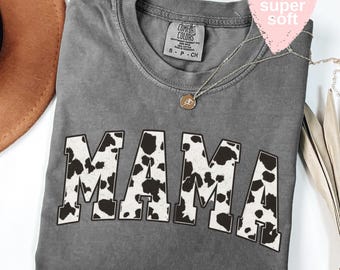 Comfort Colors® Retro Mama Shirt, Western Cow Mom Tshirt, Mother's Day Gift, Baby Shower Gift For Mom, Mom Life Tee, Cute Mom Shirt