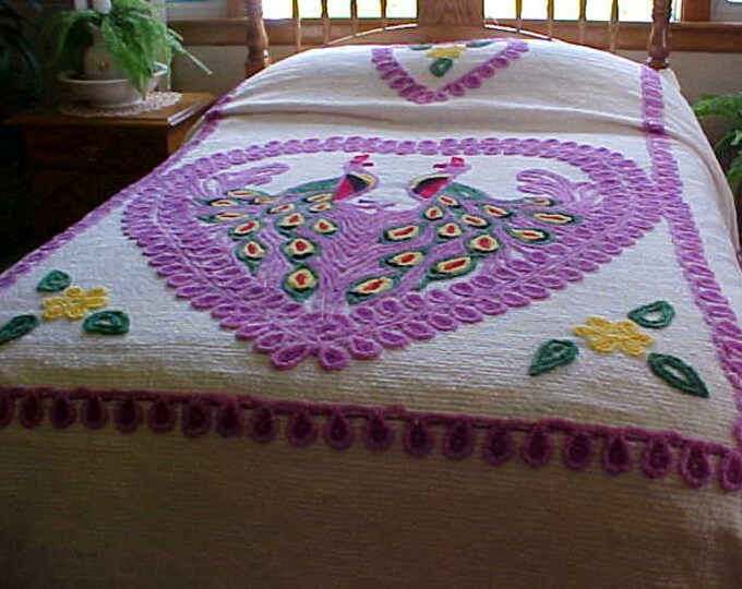Sale Vintage Double Peacock Chenille Bedspread Excellent Etsy