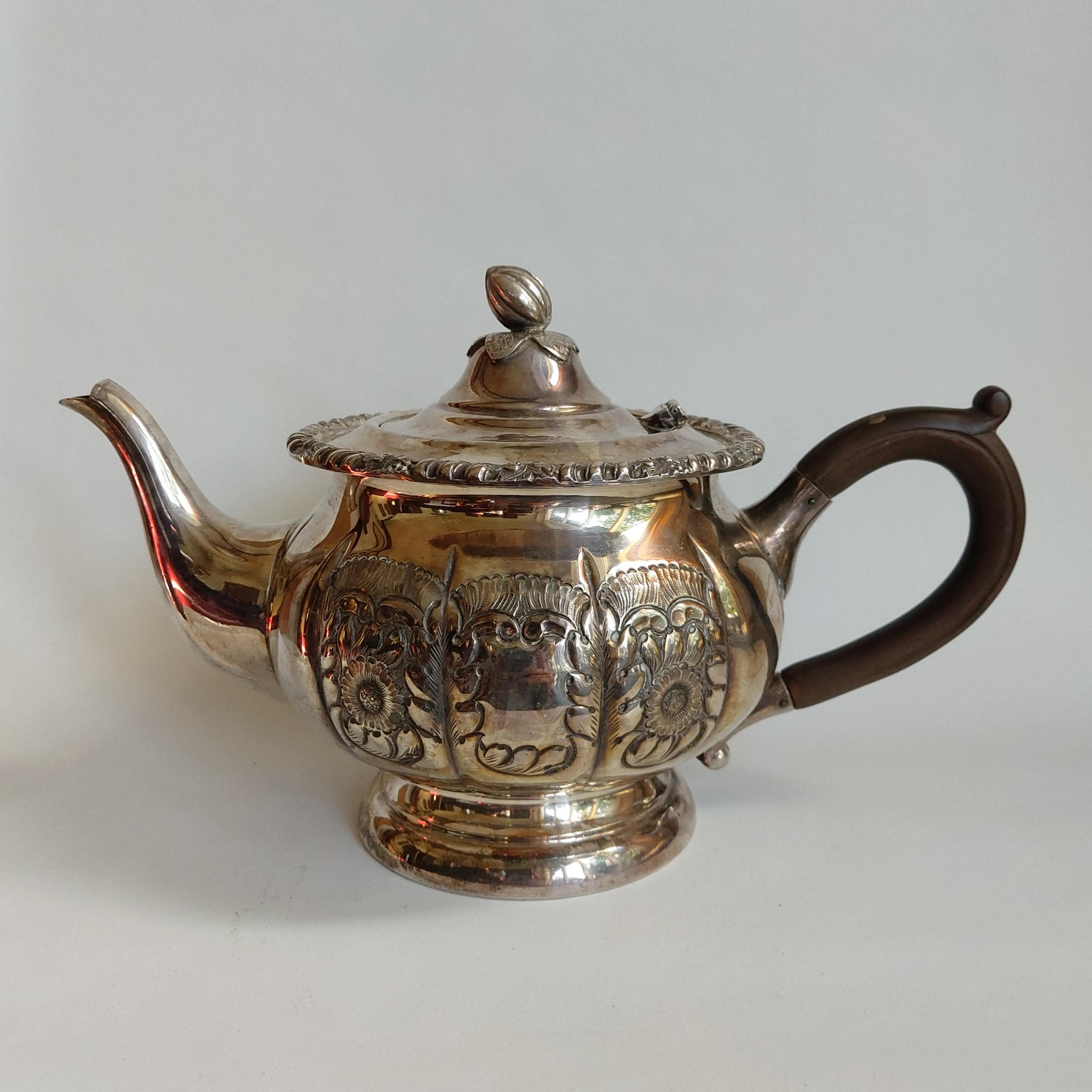Vintage Silver Plated Tea Pot, Sheffield Reproduction, Hand Chased