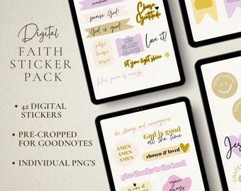 Pegatinas DIGITAL FAITH para Goodnotes, pegatinas PNG precortadas para iPad, estudio bíblico cristiano, estética bohemia, pegatinas para planificador digital, diario