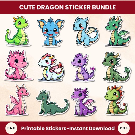 Cute Dragon Printable Stickers for All Ages. Adorable Printable