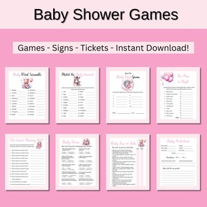 Baby Shower Game Bundle, Pink Printable Fun Baby Game Activities, Celebrate Baby with Family and Friends, Instant Download Baby Trivia Games