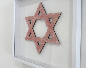 Handmade Rose Quartz Star of David Wall Art Judaica (12X12 Inch)