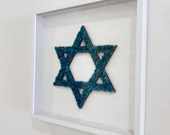 Handmade Blue Apatite Star of David Wall Art Judaica (12X12 Inch)