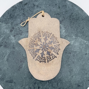 Handmade Clay Hamsa with Decorative Patterns Judaica Wall Art (7inx5in)