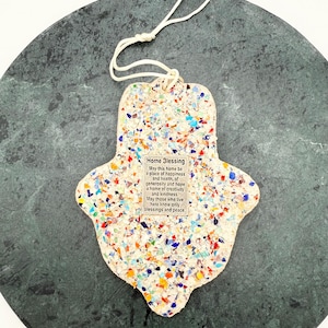 Handgemachter Totes Meer Sandstein Hamsa Bunte Edelsteine Jüdischer Haussegen (6.5inx5in)