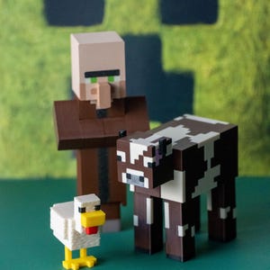 Set of figures - Villager, Cow and Chicken  - Minecraft-themed