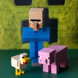 Set of figures - Villager, Pig and Chicken  - Minecraft-themed