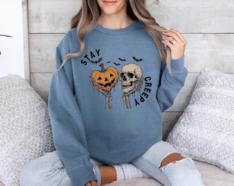 Stay Creepy Halloween Sweatshirt: Comfort Colors & Gildan, Oversized/Unisex, S-3XL