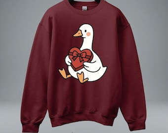 Valentine's Day Cute Goose Sweatshirt, Romantic Love Crewneck, Just A Loved Goose Sweater