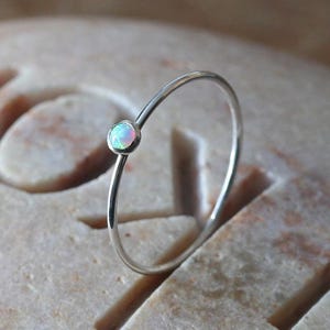 Dainty Sterling Silver Opal Stacking Ring, October Birthstone
