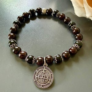 Goddess Lilith Sigil Charm Bracelet: Garnet and Black Obsidian Gemstones.