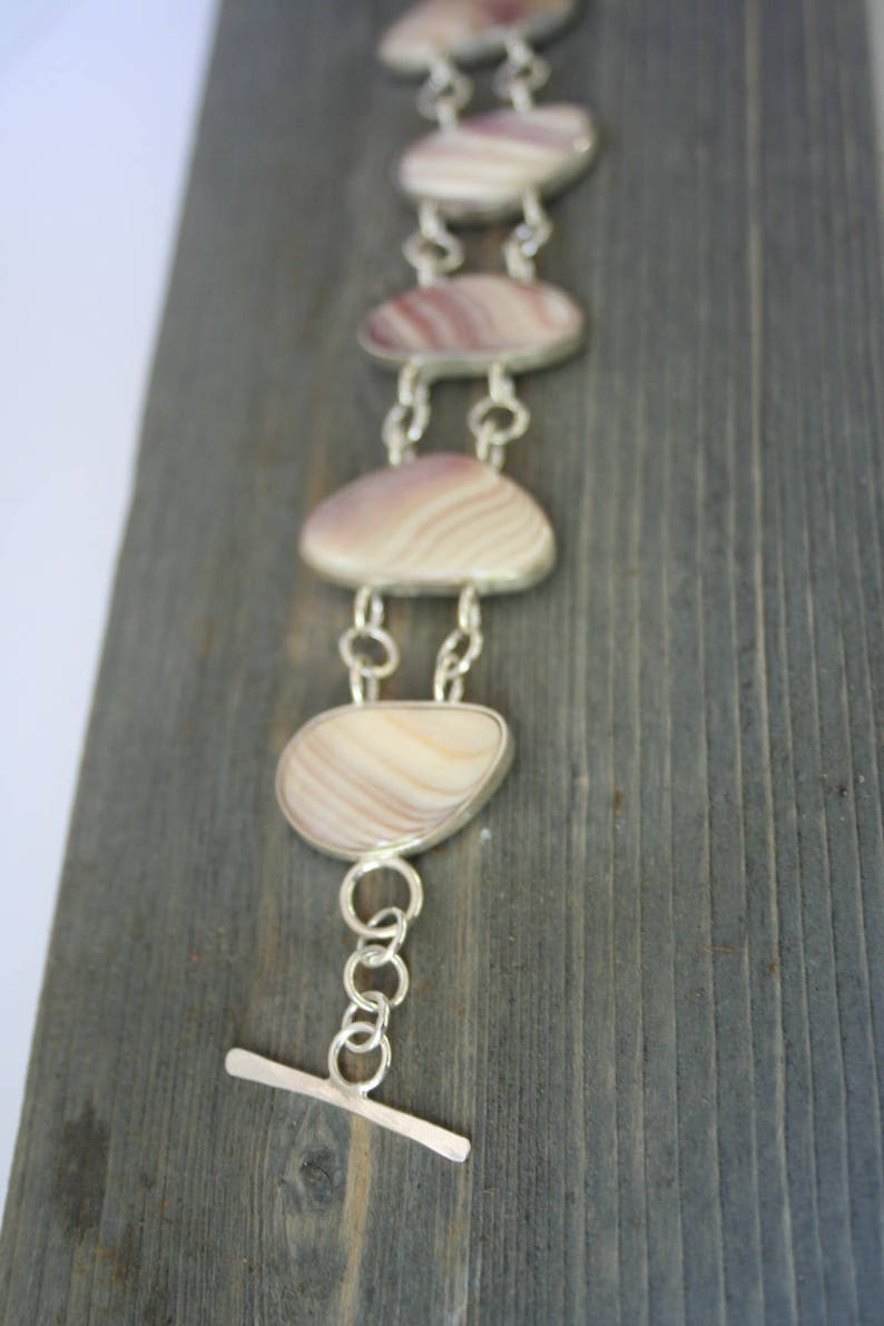 Quahog shell Sterling silver nature inspired art jewelry. Wampum beach jewelry