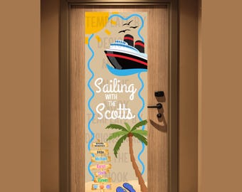 Plantilla personalizada para pancarta de puerta de crucero, decoración para vacaciones familiares (descarga digital)