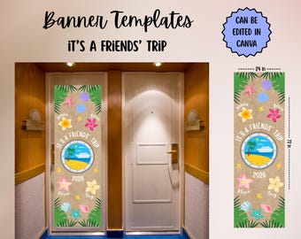 Banner para la puerta del crucero de Friends Trip, plantilla editable de Canva, decoración de camarote