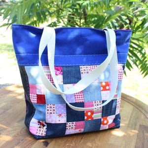 Jeansupcycling Tasche, Patchwork Shopper, geräumige Handtasche