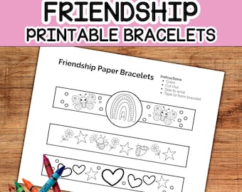 Friendship Printable Bracelets PDF, Kids Rainbow & Heart Craft, Friendship Day Activity,  DIY Paper Wristband, US Letter Instant Download