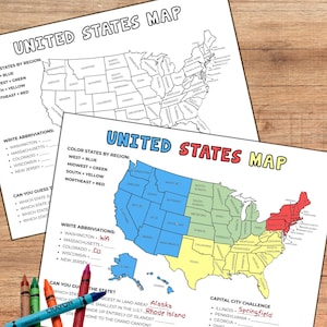Tovaglietta stampabile con gli Stati/Regioni degli Stati Uniti - Divertente foglio di lavoro di geografia da colorare per bambini, attività educativa con la mappa, per l'apprendimento a casa e in viaggio.