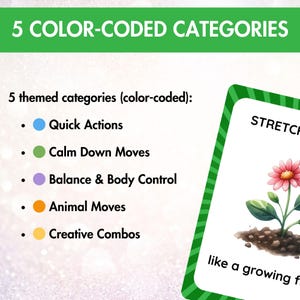 Movement Break Cards for Kids, Exercise Cards, Brain Break, Color-Coded Activities, 40 Printable Flashcards, Classroom & Homeschool Movement image 5
