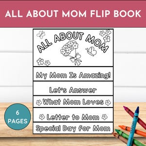 Libro imprimible para el Día de la Madre para niños, páginas de actividades "Todo sobre mamá", libro para colorear en PDF, descarga instantánea, regalo tamaño carta para mamá.