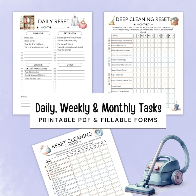 Weekly Cleaning Reset Planner Printable – Home Reset Checklist, Daily ...
