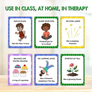 Movement Break Cards for Kids, Exercise Cards, Brain Break, Color-Coded Activities, 40 Printable Flashcards, Classroom & Homeschool Movement image 6