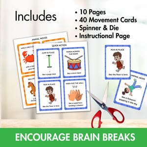 Movement Break Cards for Kids, Exercise Cards, Brain Break, Color-Coded Activities, 40 Printable Flashcards, Classroom & Homeschool Movement image 9